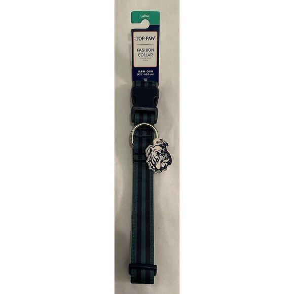 Top Paw Blue Green Striped Bulldog Tag Fashion Pet Collar Size Large NEW - Picture 1 of 3
